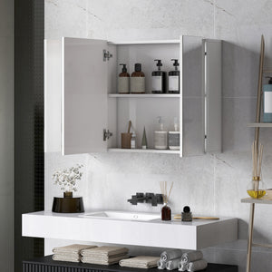 Armoire à pharmacie avec miroir, 3 portes et étagères réglables, blanche