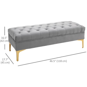Banc de chevet rembourré avec capitonnage à boutons, gris