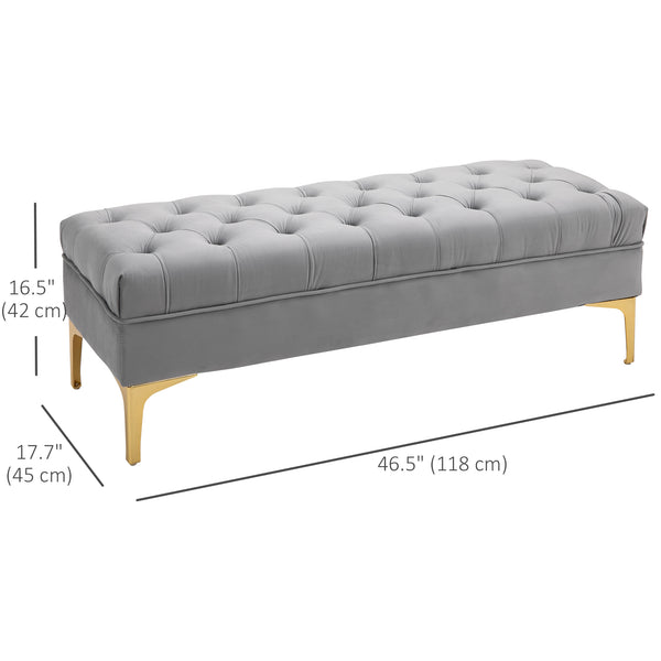 Banc de chevet rembourré avec capitonnage à boutons, gris