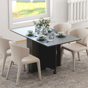 Table de salle à manger pliante avec étagères de rangement et roulettes, noir