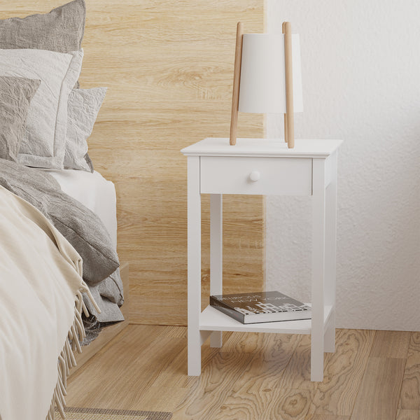 Table d'appoint multifonction avec tiroir et étagère de rangement, blanche
