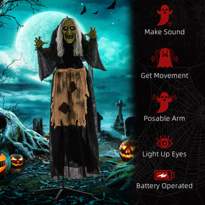 Sorcière bossue animée d’Halloween de 63 po avec yeux DEL rouges, sons et mouvements – gris et noir