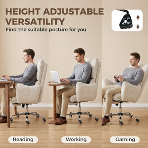 Office Chair with Foot Rest, Ergonomic Reclining Computer Gaming Chair with Snow Flannel Fabric, Thick Cushion, Cream