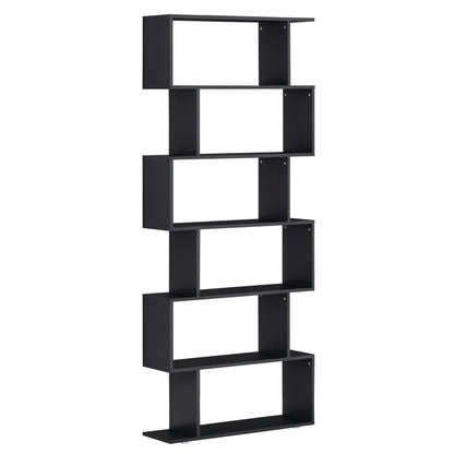 S-shaped wooden bookcase with 6 shelves