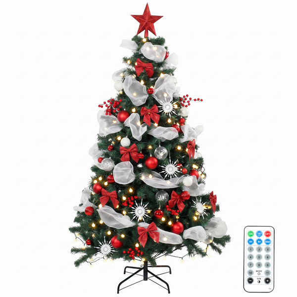 6ft Prelit Christmas Tree Spruce, Remote, Hinged, Artificial Xmas Tree with 8 Modes, 800 Tips, 200 LEDs, Green Red