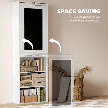 Bureau d'ordinateur mural pliable et convertible avec tableau noir et étagère latérale, blanc