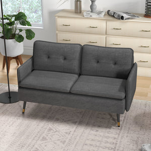 Canapé causeuse moderne en tissu avec dossier capitonné et pieds en acier, gris foncé