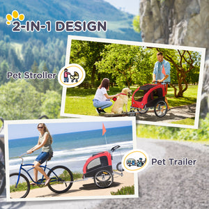 Poussette pour animaux de compagnie 2 en 1, chariot de transport pour vélo, rouge