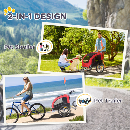 2 in 1 Pet Stroller, Bicycle Carrier Cart, Red 