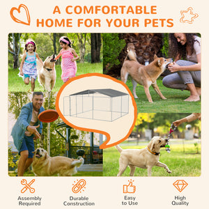 Dog Kennel Outdoor, Heavy Duty Playpen with Secure Lock, Cover, for Backyard & Patio, 13.1' x 13.1' x 7.5'