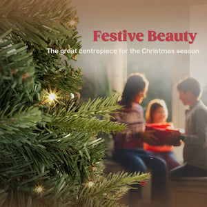 Sapin de Noël artificiel pliable de 7 pi avec support en métal, vert, pré-illuminé.