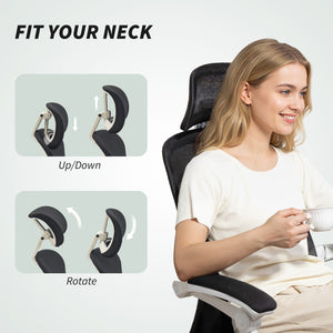 Ergonomic reclining mesh office chair with adjustable lumbar support and headrest, black