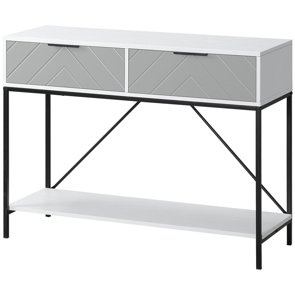 Console moderne avec 2 tiroirs, 2 niveaux avec étagère de rangement, blanc