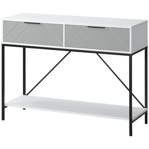 Console moderne avec 2 tiroirs, 2 niveaux avec étagère de rangement, blanc