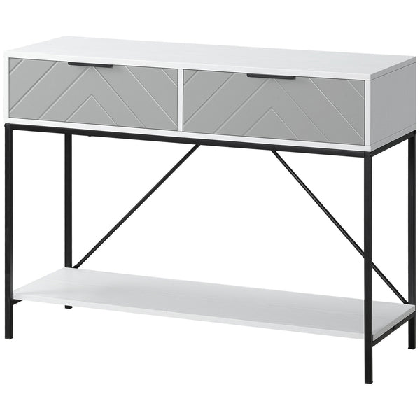 Console moderne avec 2 tiroirs, 2 niveaux avec étagère de rangement, blanc