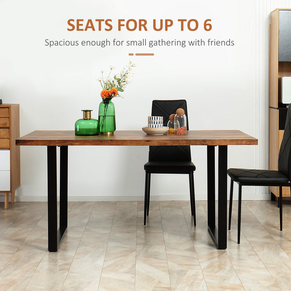 Industrial style dining table with wavy edge top and steel legs, rustic brown