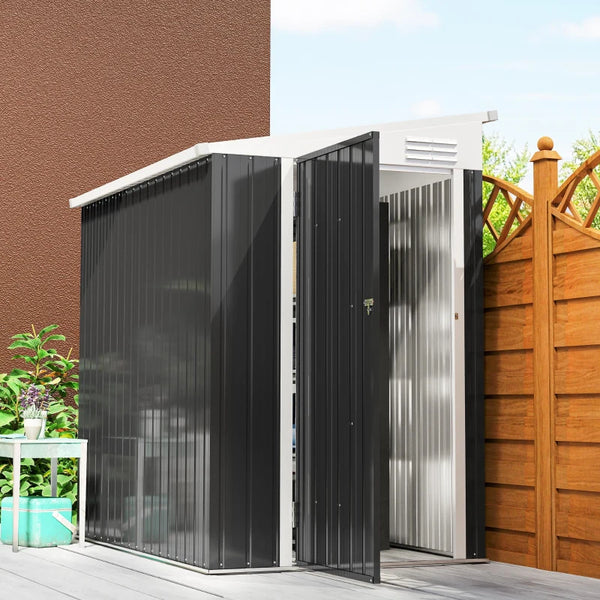 Abri de jardin adossé à une porte verrouillable et aérations, gris foncé