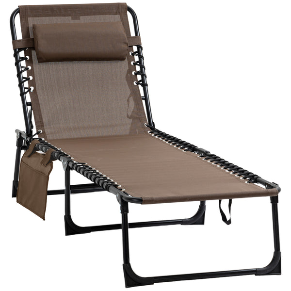 Chaise longue pliante avec dossier réglable et coussin amovible, marron