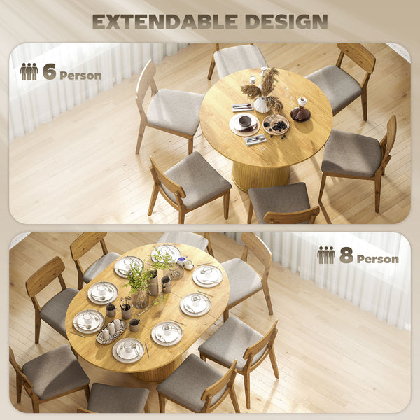 Table de cuisine extensible pour 6 à 8 personnes de style campagnard avec base sur pied, finition bois naturel
