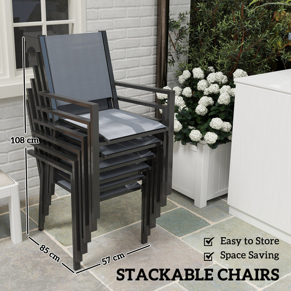 7-Piece Outdoor Dining Set with Stackable Chairs, Rustproof Steel
