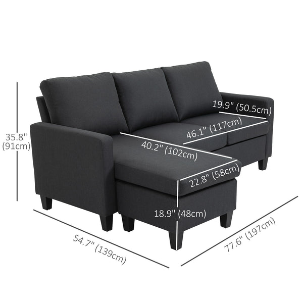 Canapé sectionnel moderne avec pouf, gris foncé