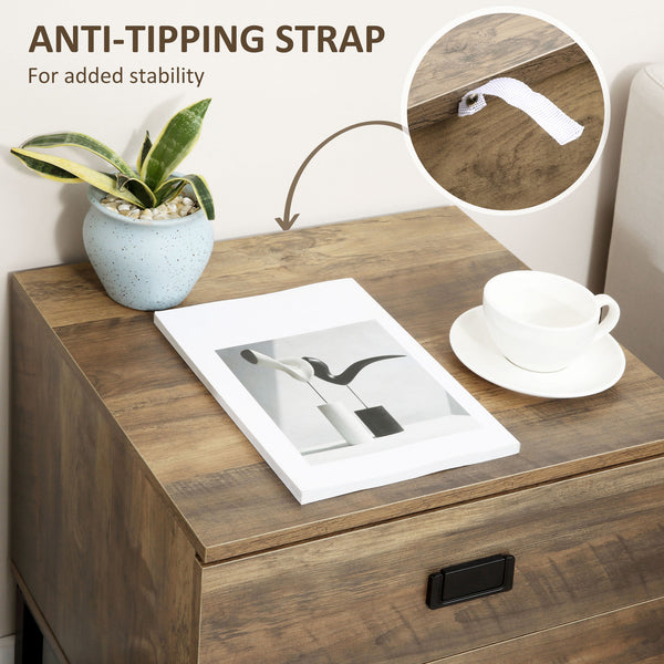 Table de chevet style rétro avec 2 tiroirs et structure en acier