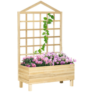 Raised planter in aged wood with trellis