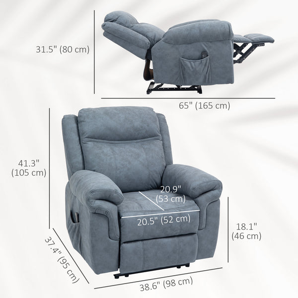 Fauteuil inclinable électrique avec massage vibrant et repose-pieds – Bleu/gris