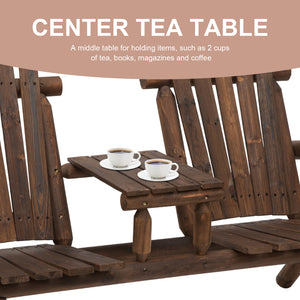 Wood Adirondack Patio Chair Bench with Center Coffee Table, for Lounging and Relaxing Outdoors Carbonized