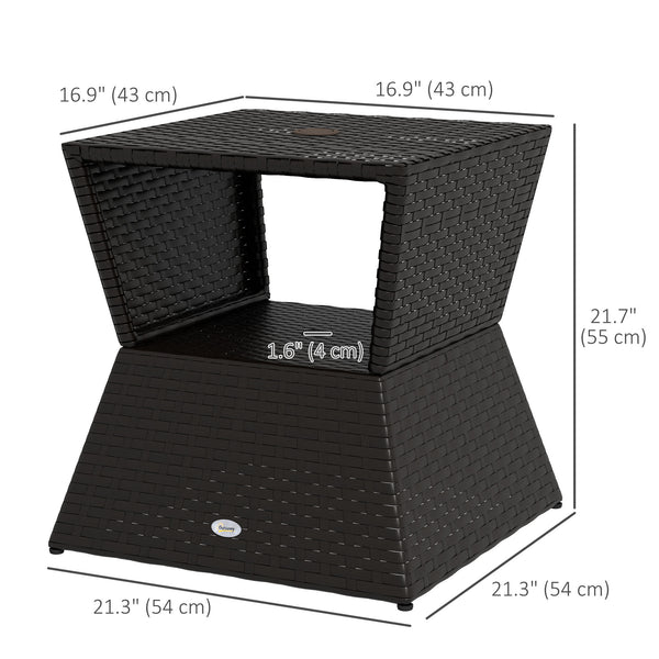 Outdoor Patio Rattan Wicker Coffee Table Garden End Tea Table Bistro Side Table w/ Umbrella Hole, Dark Coffee