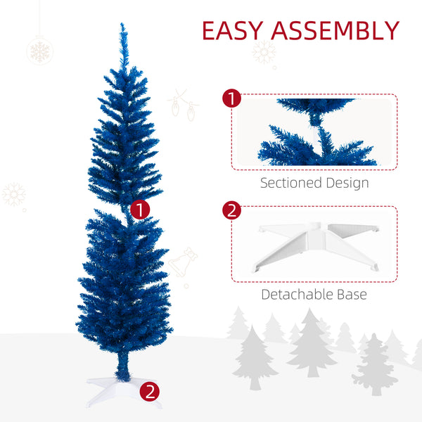 Sapin de Noël artificiel bleu mince de 5 pieds