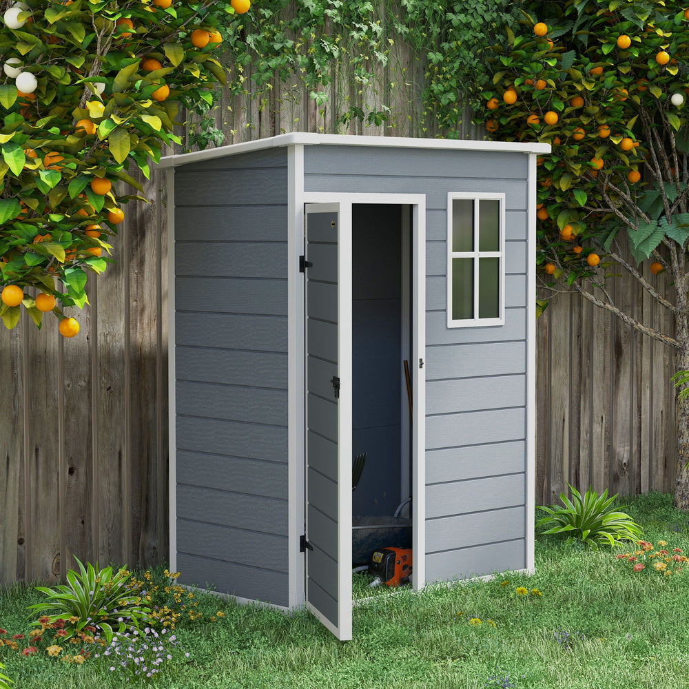 Abri de jardin 5 x 3 pi avec plancher, abri de rangement extérieur avec porte verrouillable, fenêtre et aération, gris