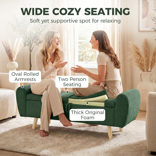 Banc de rangement 59 po en velours côtelé, vert foncé