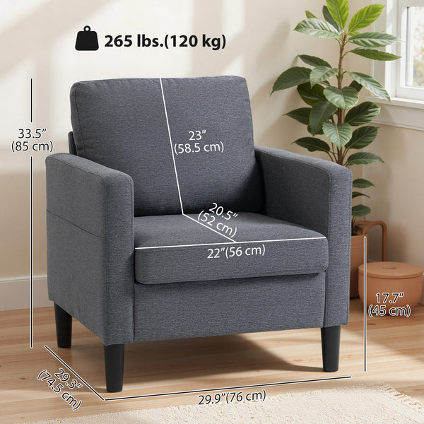 Fauteuil moderne rembourré avec assise et accoudoirs épais et rembourrés, gris foncé