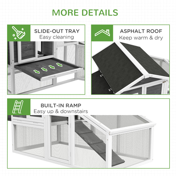 69" Wooden Chicken Coop with Run, Nesting Box, Tray, Grey