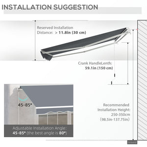 10' x 8' Manual Retractable Awning, Sunhade Shelter Canopy UV Protection for Window Door Patio Deck Yard, Dark Grey