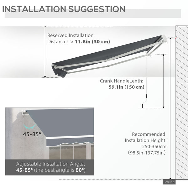 10' x 8' Manual Retractable Awning, Sunhade Shelter Canopy UV Protection for Window Door Patio Deck Yard, Dark Grey