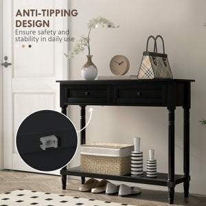 Modern Entryway Console Table with 2 Drawers, Storage Shelf, Black