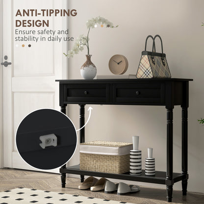 Console d'entrée moderne avec 2 tiroirs, étagère de rangement, noir