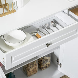 Buffet moderne avec 2 tiroirs et étagères réglables, idéal pour la salle à manger, blanc.