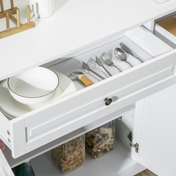 Buffet moderne avec 2 tiroirs et étagères réglables, idéal pour la salle à manger, blanc.