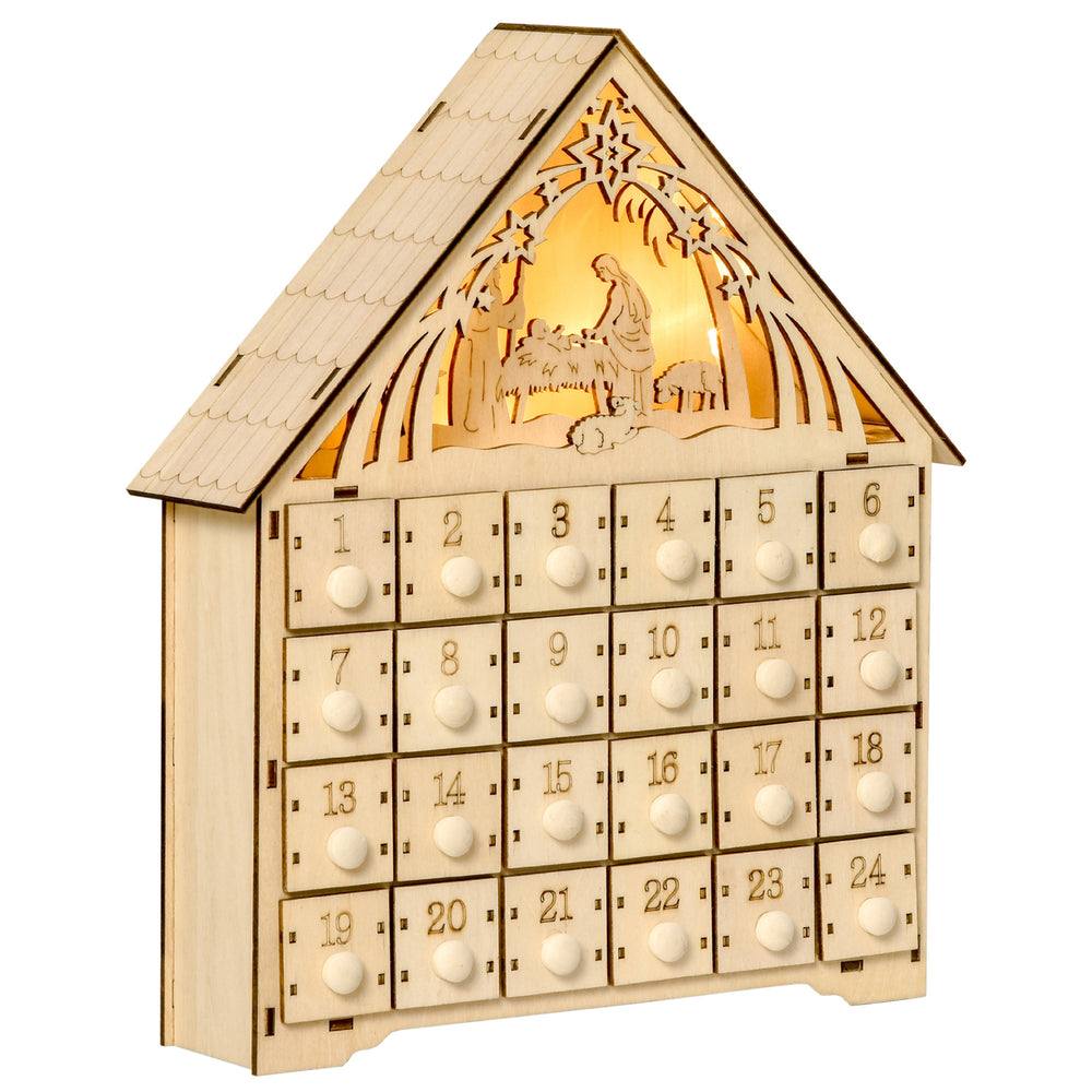 Calendrier de l'Avent de Noël en bois de 24 jours illuminé