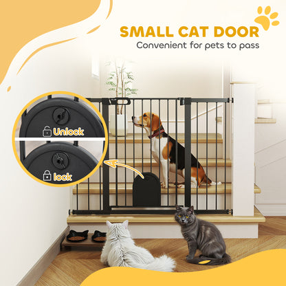 Barrière extra large pour animaux PawHut de 76 à 132 cm avec petite porte, barrière de sécurité pour chien de 89 cm de hauteur, fixation par pression pour escalier, noire