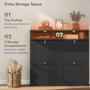 Shoe cabinet with 2 large tilt-out drawers in country style with 2 top compartments, black