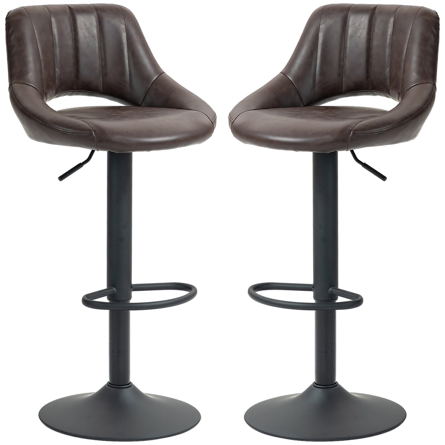Set of 2 swivel bar stools, counter height, with round metal base
