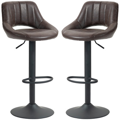 Set of 2 swivel bar stools, counter height, with round metal base
