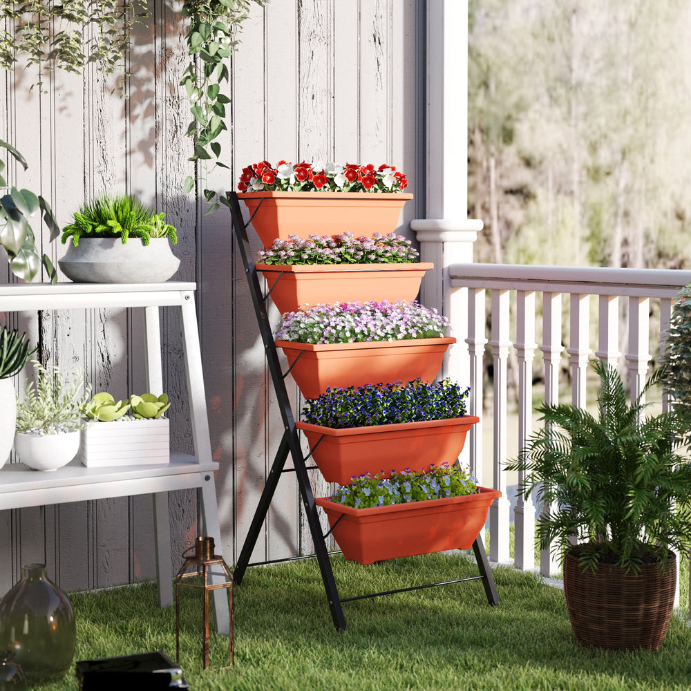 Jardinière surélevée à 5 niveaux avec pots de fleurs et trous anti-fuites