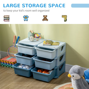 3-Tier Kids Toy Organizer and Storage Bins with 6 Plastic Drawers, Blue