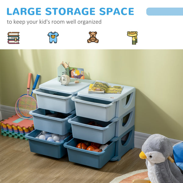 3-Tier Kids Toy Organizer and Storage Bins with 6 Plastic Drawers, Blue