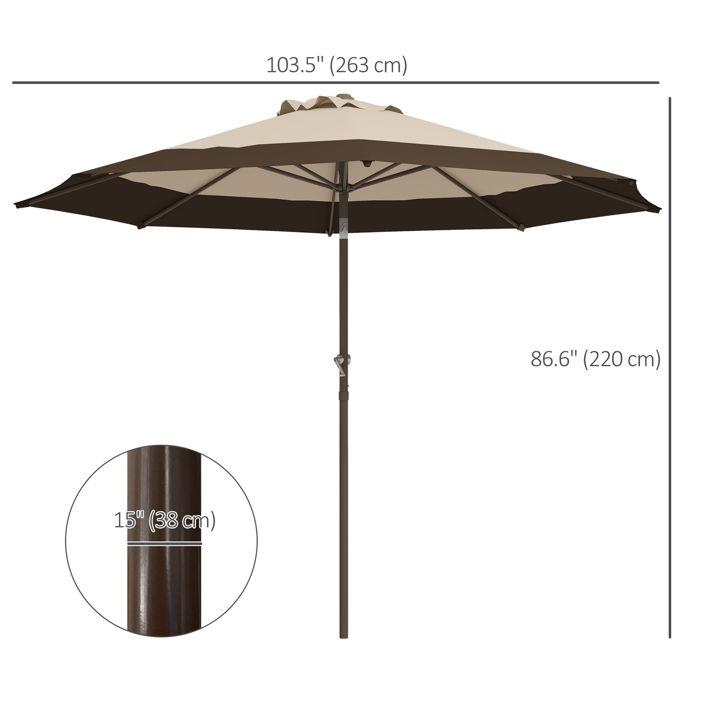 Parasol d'extérieur 9 x 9 pi inclinable avec manivelle, marron foncé